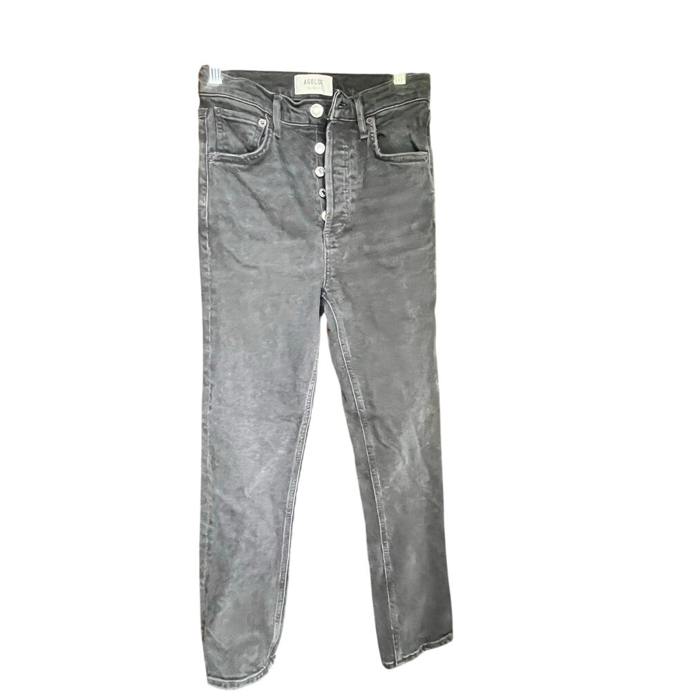 AGOLDE High Rise Straight Leg Jeans Medium Wash Black Denim Women’s 27